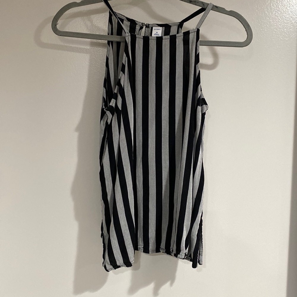 Old Navy Grey and Back Striped Halter Top